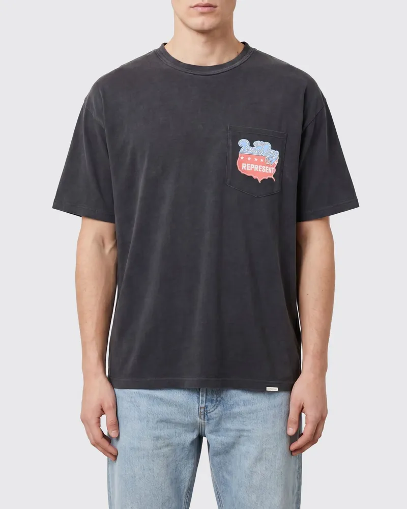 REPRESENT T-Shirt aus Baumwolle-Hanf-Mix mit Grafik-Print und aufgesetzter Tasche Schwarz