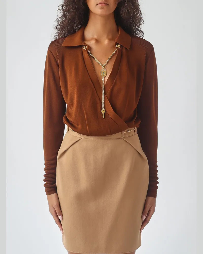 Elisabetta Franchi Langarmbluse mit Details aus Metallic-Mesh Braun