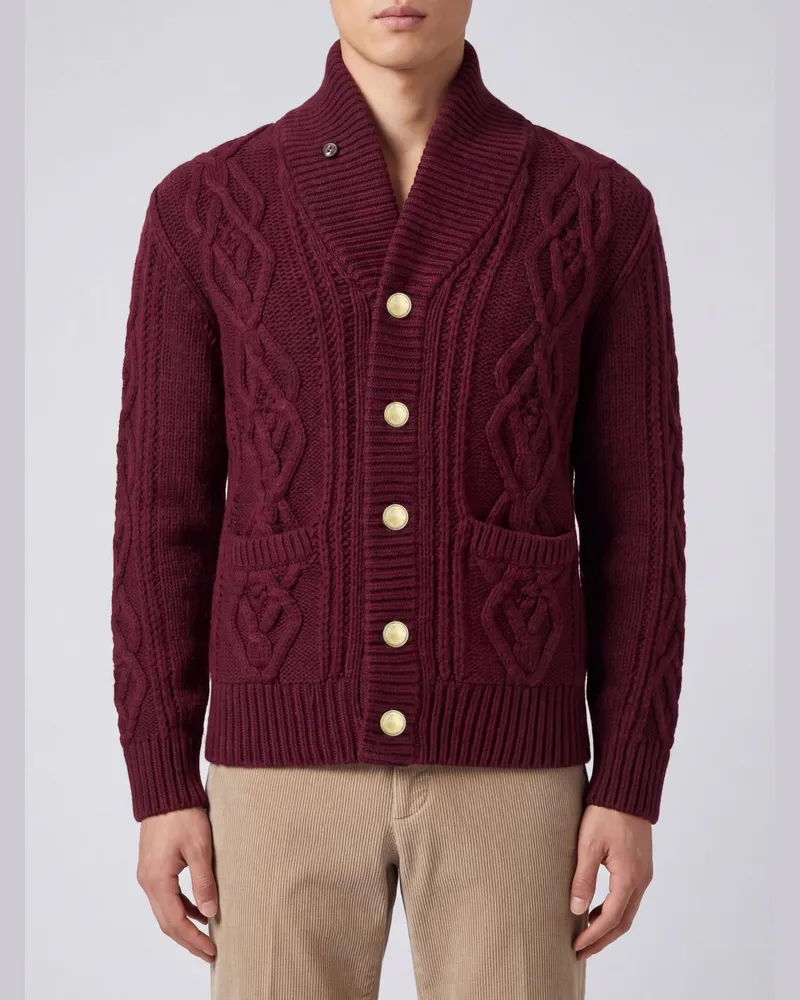 Brunello Cucinelli Schalkragen-Cardigan aus reinem Kaschmir mit Taschen Violett