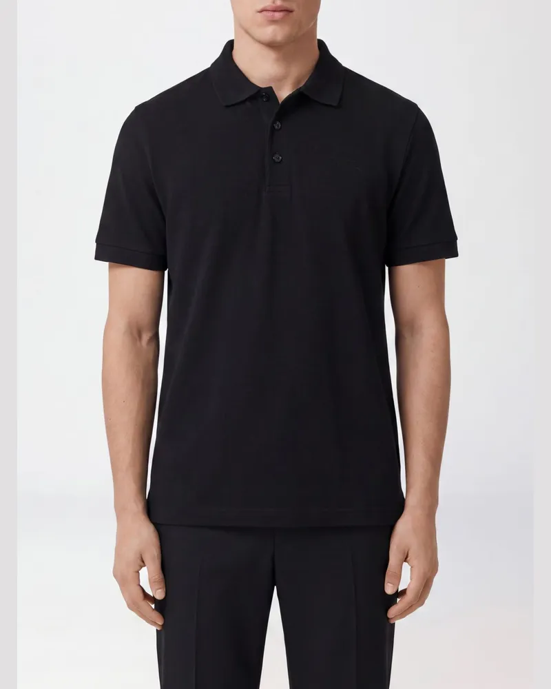 Burberry Kurzarm-Polohemd aus Baumwolle mit geripptem Kragen Schwarz