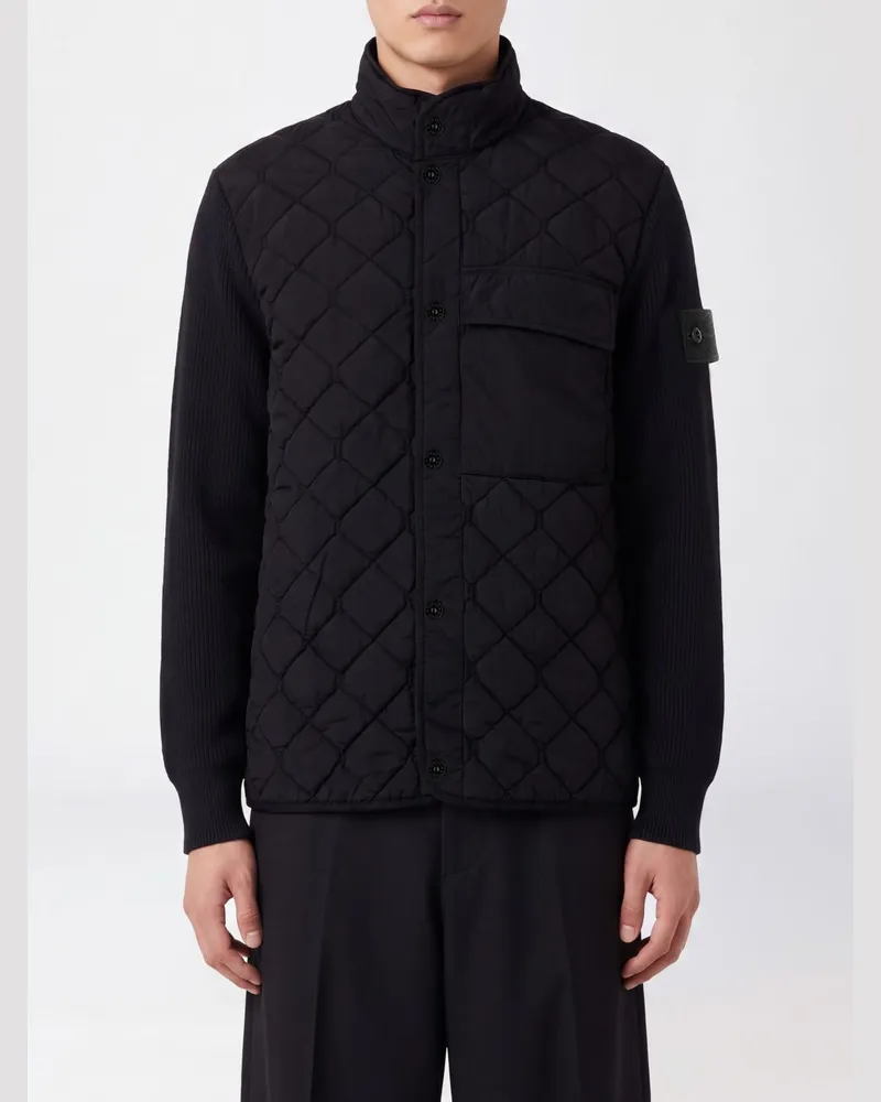 Stone Island Gefütterte Ghost Jacke aus recyceltem Nylon mit hohem Kragen Schwarz