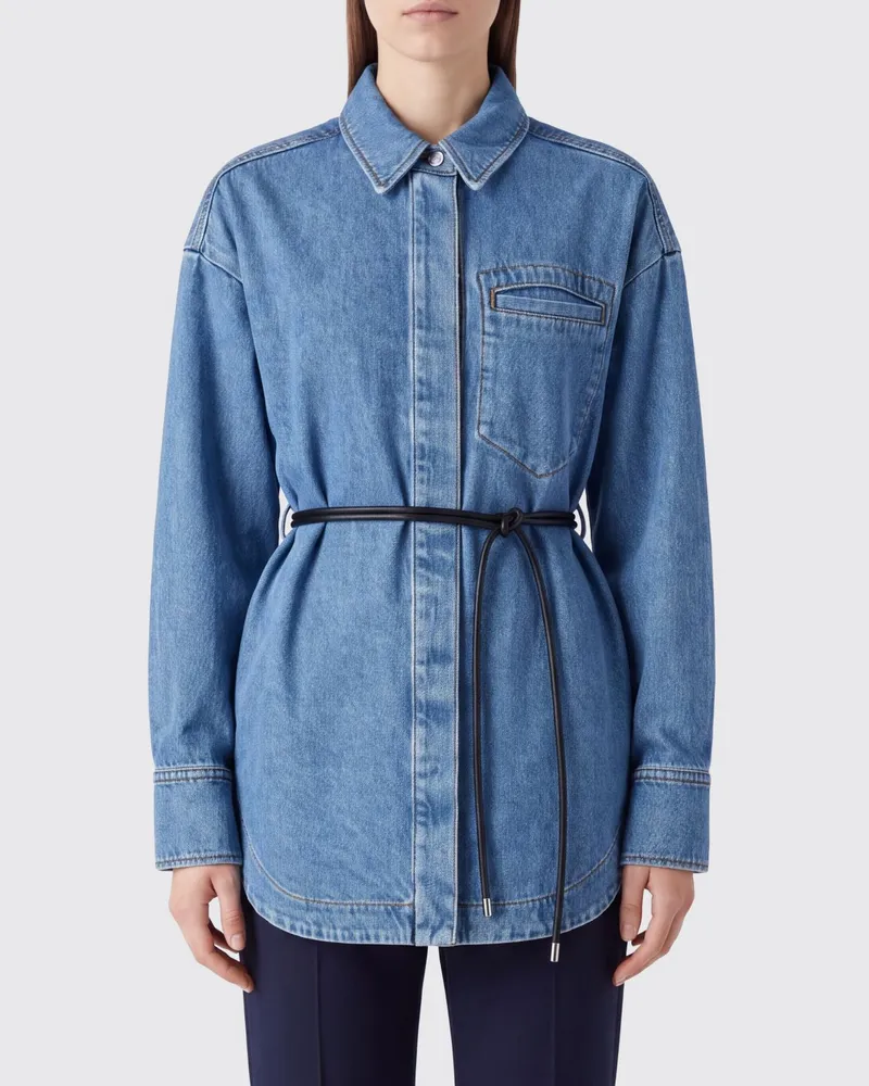 SPORTMAX Denim-Hemd von aus Lyocell mit überschnittenen Schultern und aufgesetzten Taschen Blau