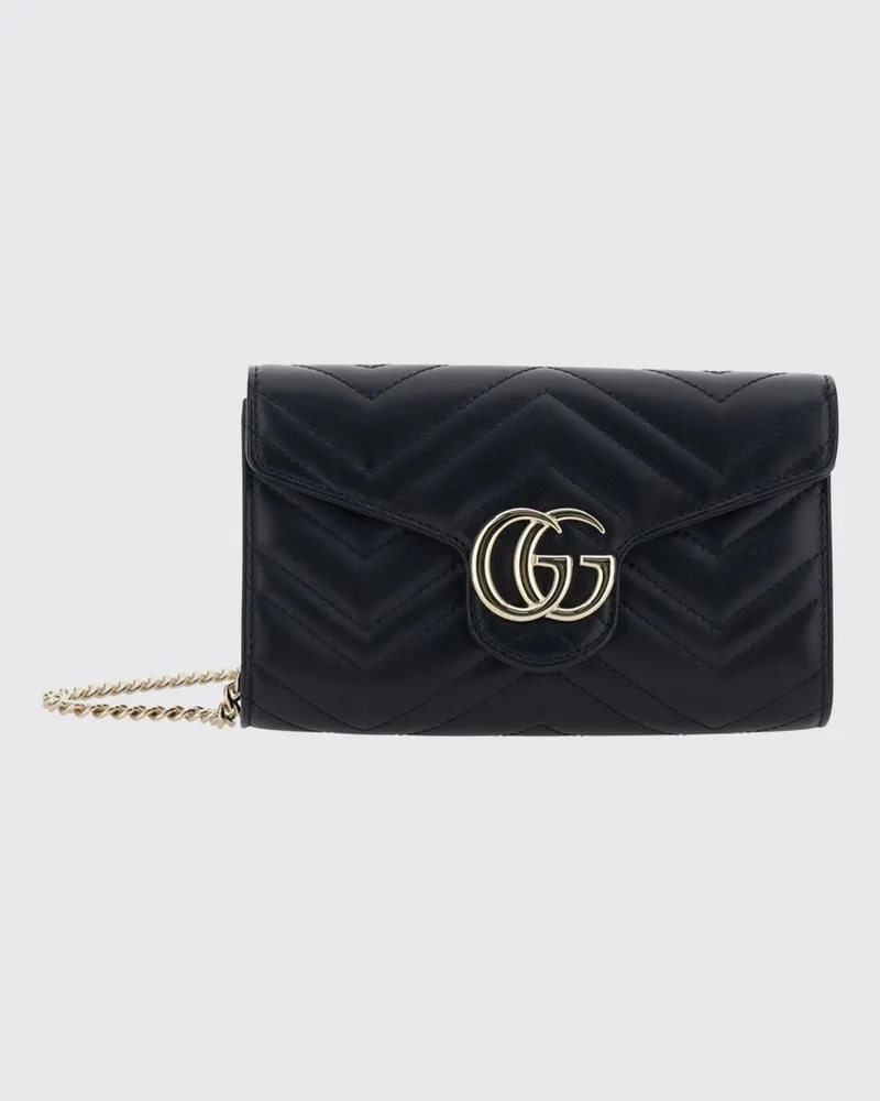 Gucci GG Marmont Mini-Umschlagtasche aus Matelassé-Leder mit Kette Schwarz