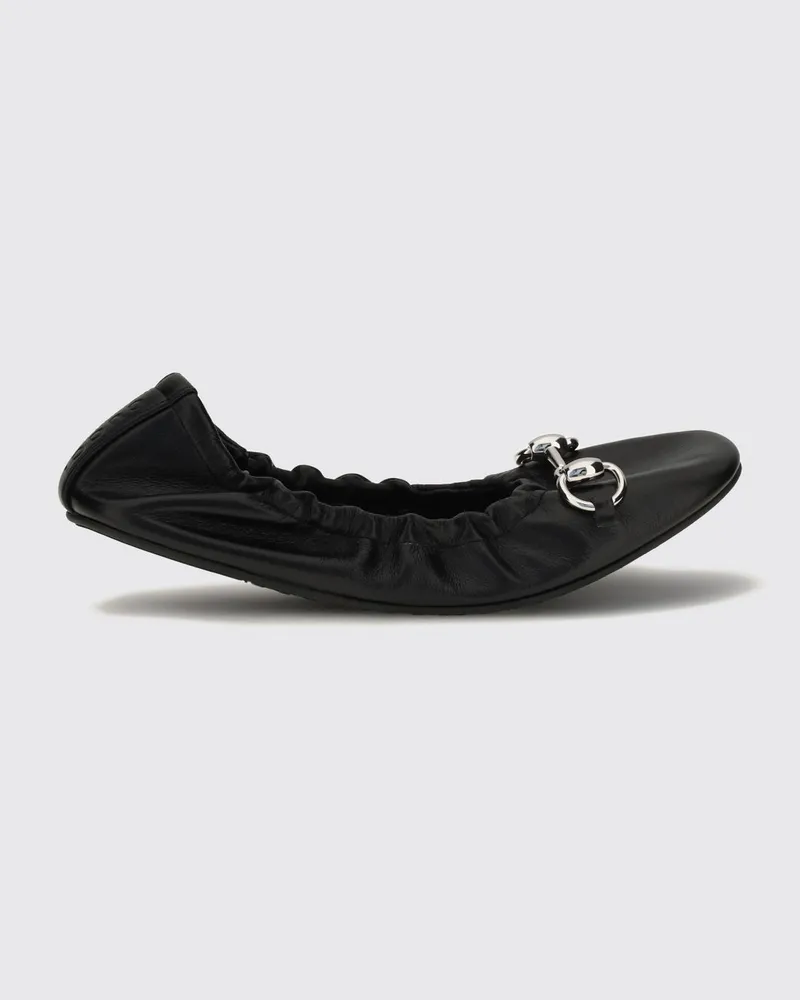 Gucci Prima Ballerinas aus Glattleder mit Horsebit-Detail und runder Kappe Schwarz