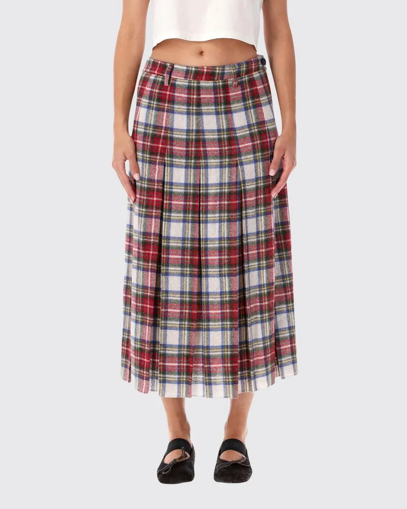 Maison Margiela Plissierter Midi-Rock aus Wollmischung mit Tartan-Muster Weiß