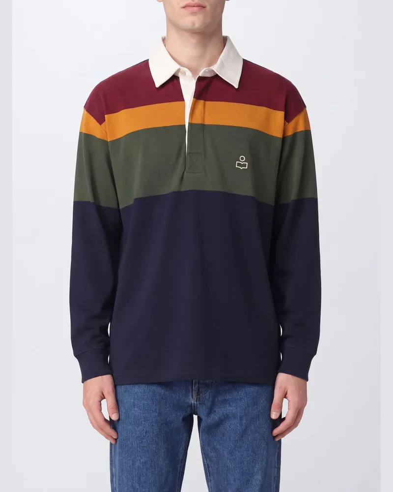 Isabel Marant Gestreiftes Langarm-Poloshirt aus Baumwolle mit verdeckter Knopfleiste Blau
