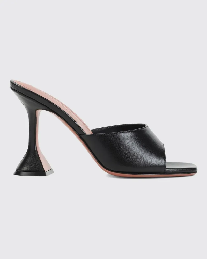 Amina Muaddi Lupita Leder-Mules mit charakteristischem Spulenabsatz Schwarz