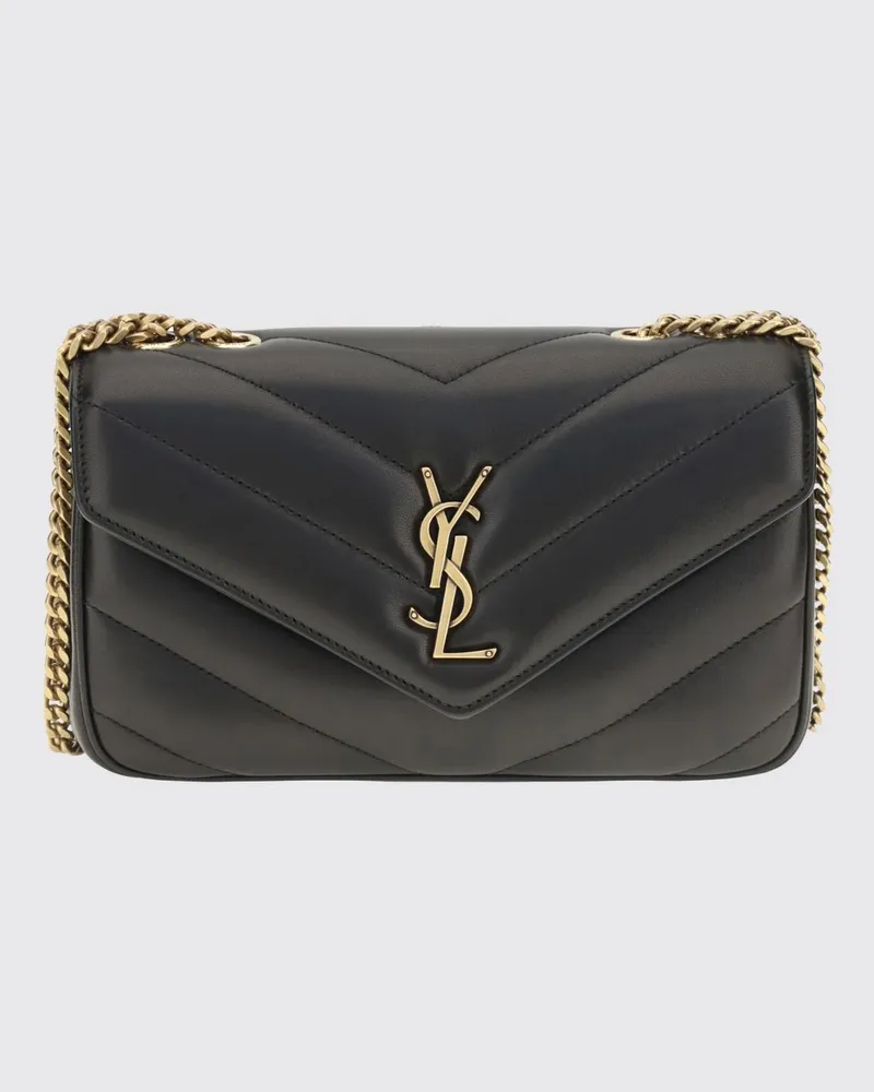 Saint Laurent LouLou Schultertasche von aus Matelassé-Leder mit Chevron-Steppung Schwarz