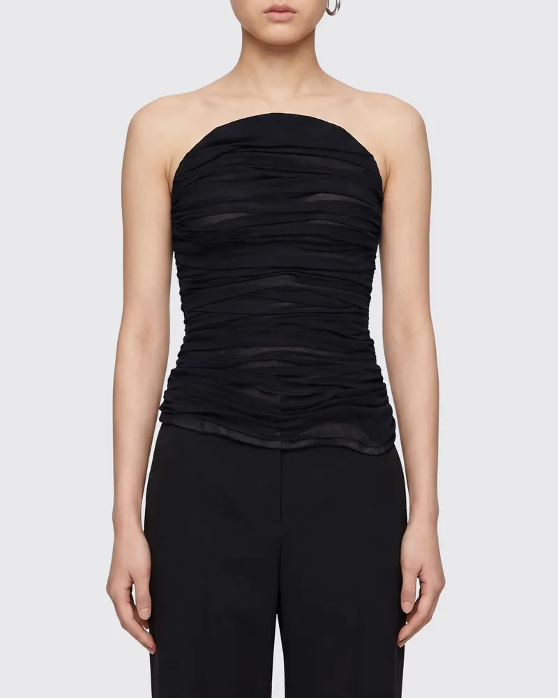 Balenciaga Schulterfreies, drapiertes Bustier-Top aus Seide von Schwarz