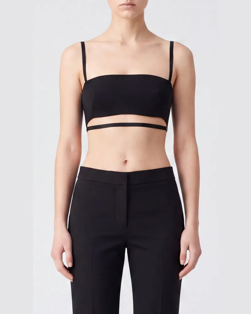 Jil Sander Kurzes Slim-Fit-Top aus Woll-Seiden-Mischung mit quadratischem Ausschnitt Schwarz