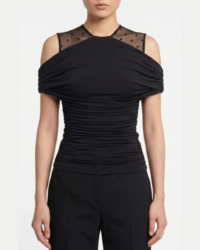 Marine Serre Drapiertes Off-Shoulder-Top aus Stretch-Viskose Schwarz