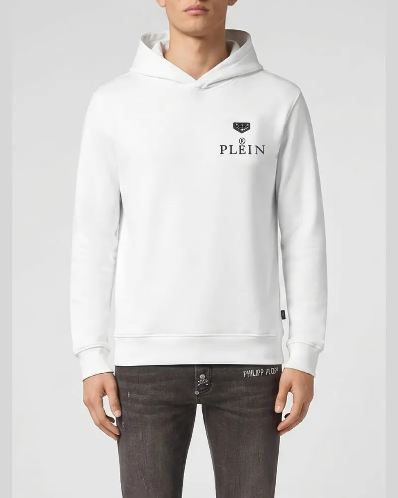 Philipp Plein Jersey-Hoodie mit kontrastierendem Logo-Print Weiß