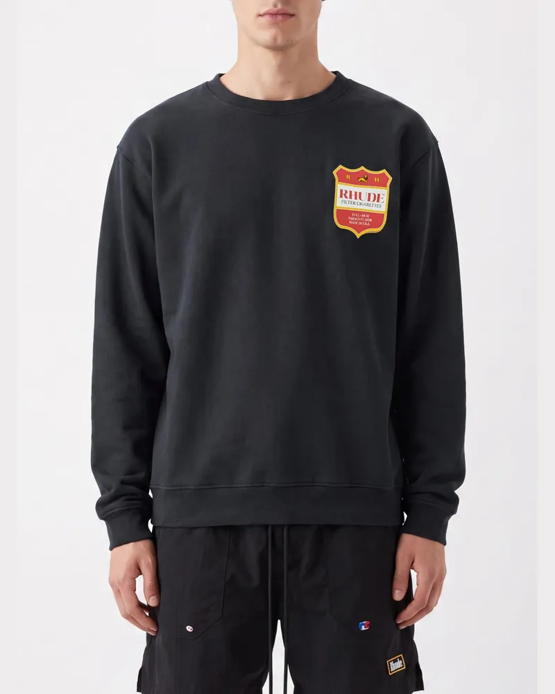 RHUDE Baumwoll-Sweatshirt mit Rundhals, Logo-Print und überschnittenen Schultern Schwarz