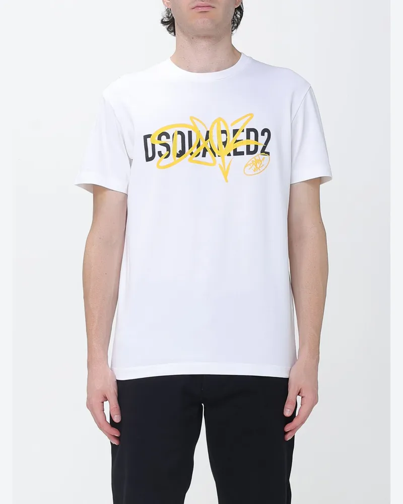 Dsquared2 Slim-Fit Baumwoll-T-Shirt von mit kontrastierendem Logo-Druck Weiß