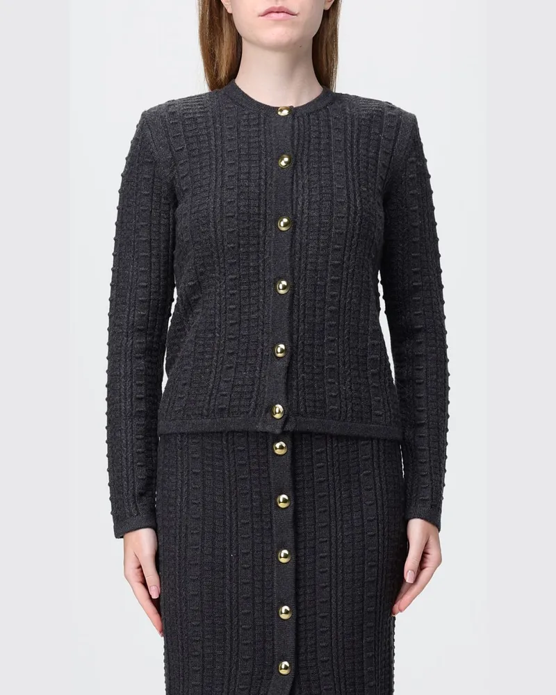 Twin-Set Woll-Misch-Cardigan mit Rundhalsausschnitt und Knopfverschluss Grau