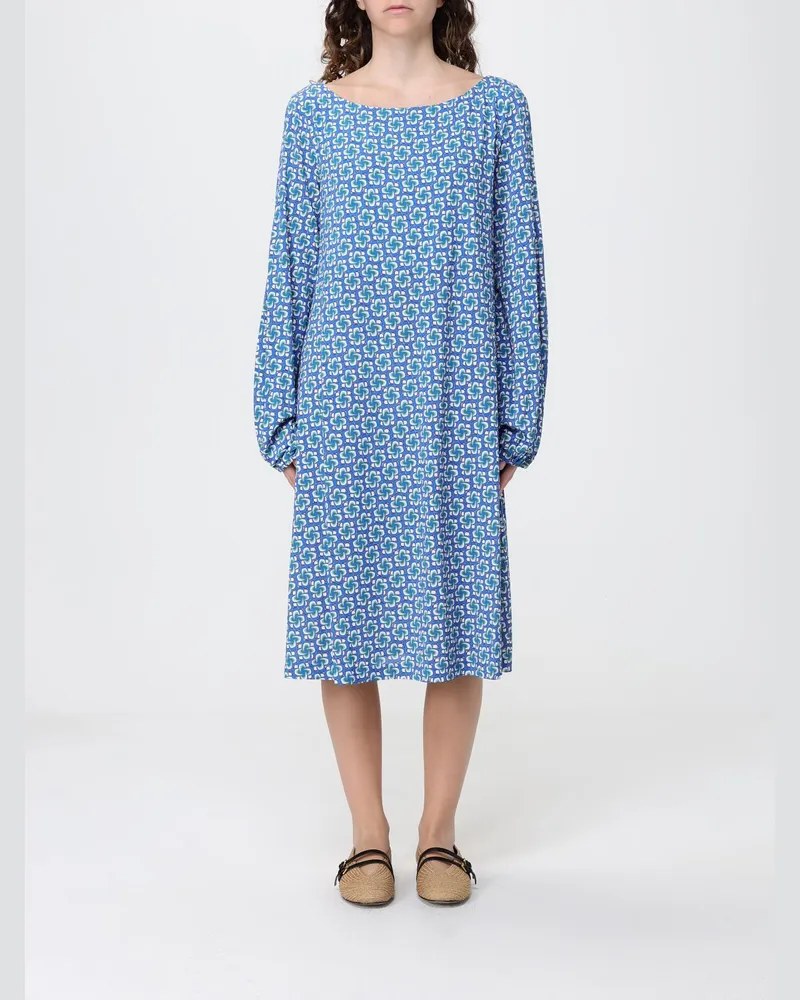 Maliparmi Mini-Tunika mit U-Boot-Ausschnitt aus Viskose-Jersey mit Blumenmuster Blau