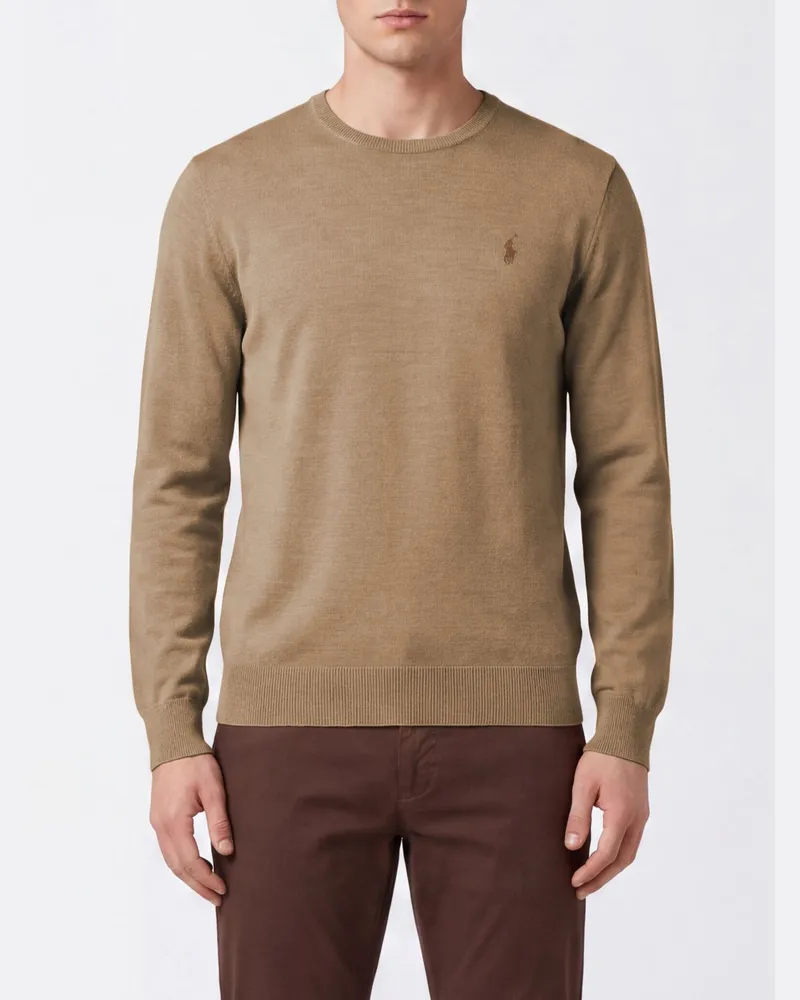 Ralph Lauren Baumwollpullover mit Rundhalsausschnitt und kontrastierender Pony-Logo-Stickerei Braun