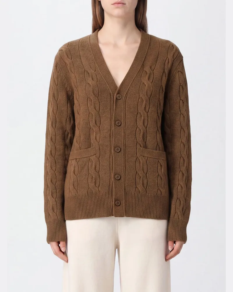 AMI Paris V-Ausschnitt-Cardigan aus Merinowolle mit aufgesetzten Taschen Camel