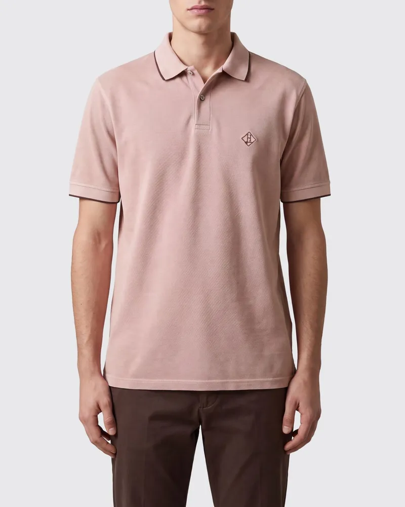 Herno Slim Fit Kurzarm-Polohemd aus Baumwolle mit geripptem Kragen Pink
