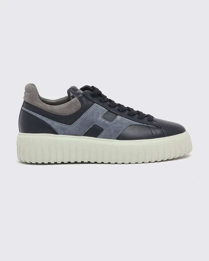 Hogan H-Stripes Leder- und Wildleder-Sneakers mit H-Logo und Plateausohle Navy