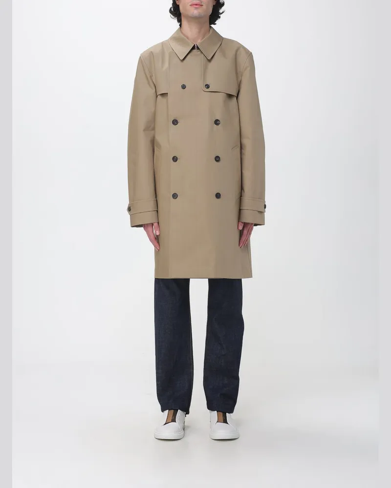 Fendi Knielanger zweireihiger Baumwoll-Trenchcoat von mit Rückenschlitz Beige