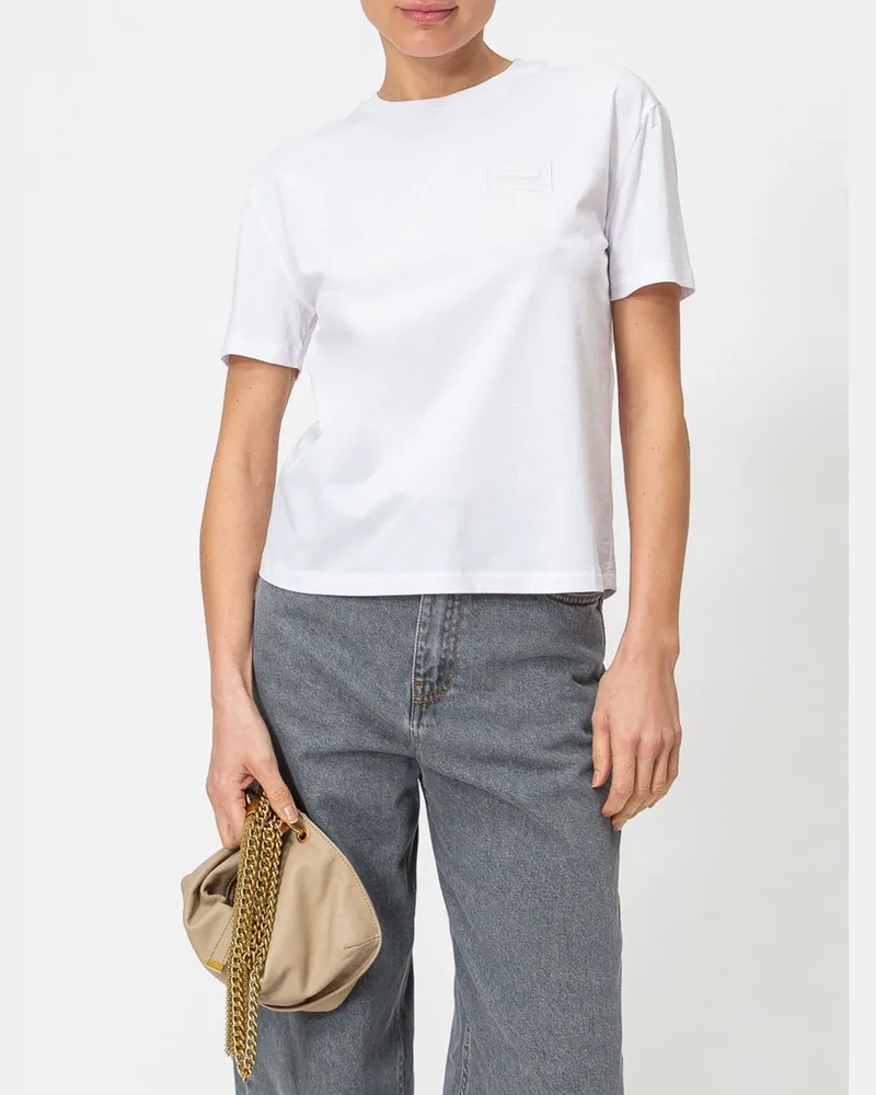 Twin-Set Basic-Kurzarm-T-Shirt mit Rundhalsausschnitt aus reiner Baumwolle Weiß