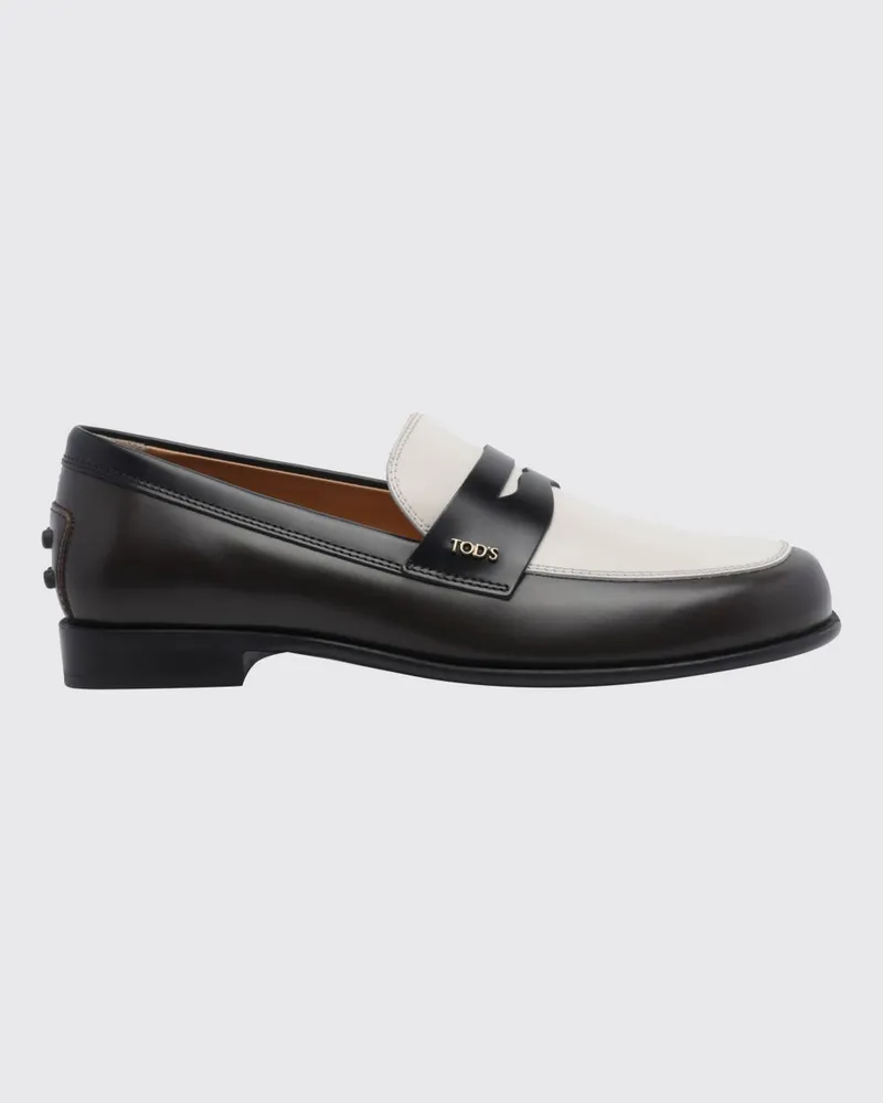 TOD'S Loafer aus gebürstetem Leder mit Steg und Metalllogo Schwarz
