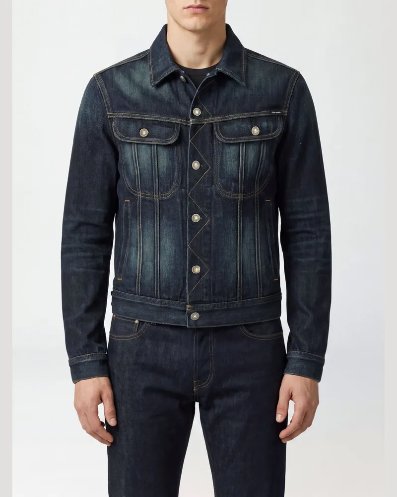 Tom Ford Hemdjacke aus Stone-Washed-Denim mit Kontrastnähten Blau