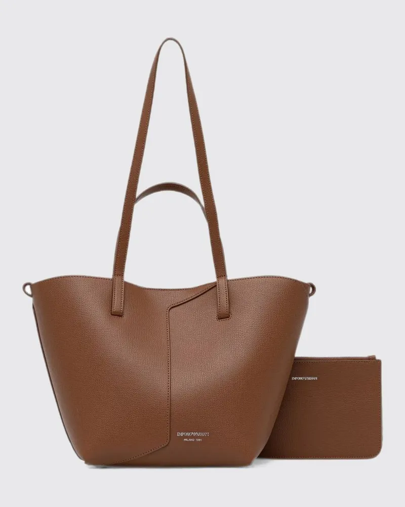 Emporio Armani 1981 Tote-Bag aus Rindsleder mit herausnehmbarer Pochette Kakao