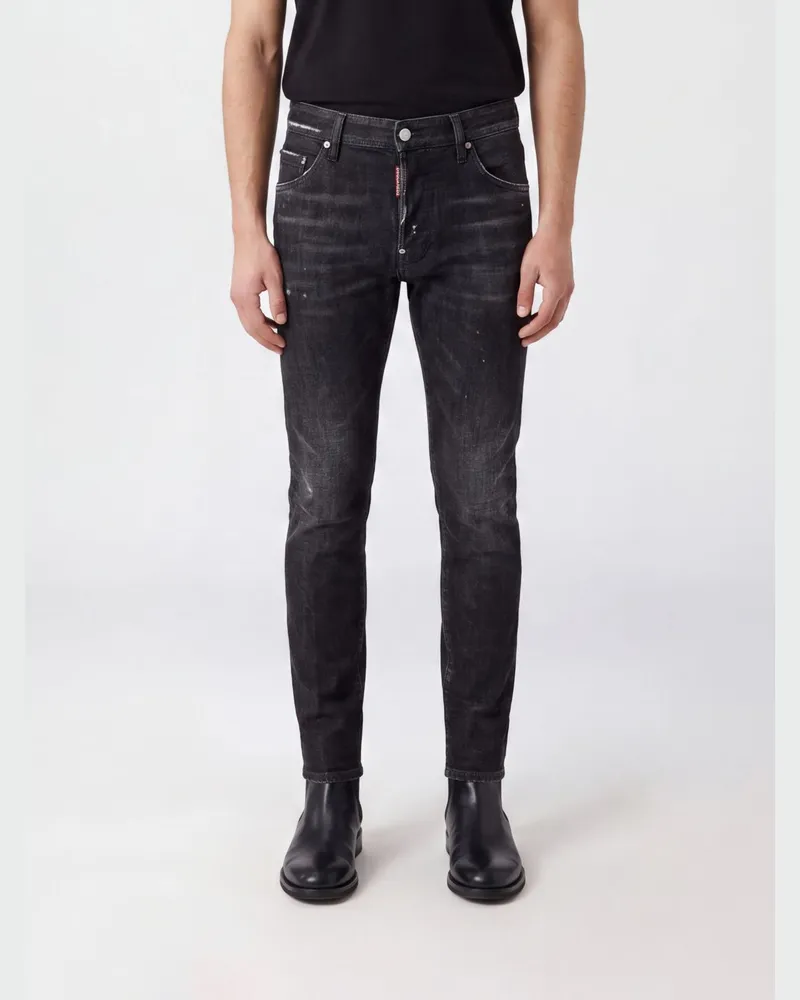 Dsquared2 Straight-Jeans mit mittlerer Leibhöhe aus Distressed-Denim in Regular Fit Schwarz