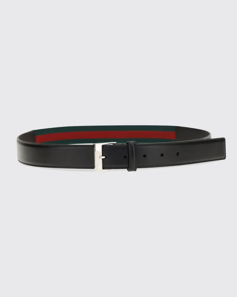 Gucci Verstellbarer Gürtel aus Leder und technischem Gewebe mit Web-Detail Schwarz