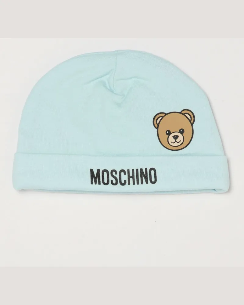 Moschino Baby-Mütze aus Baumwolle mit Logo-Print Hellblau