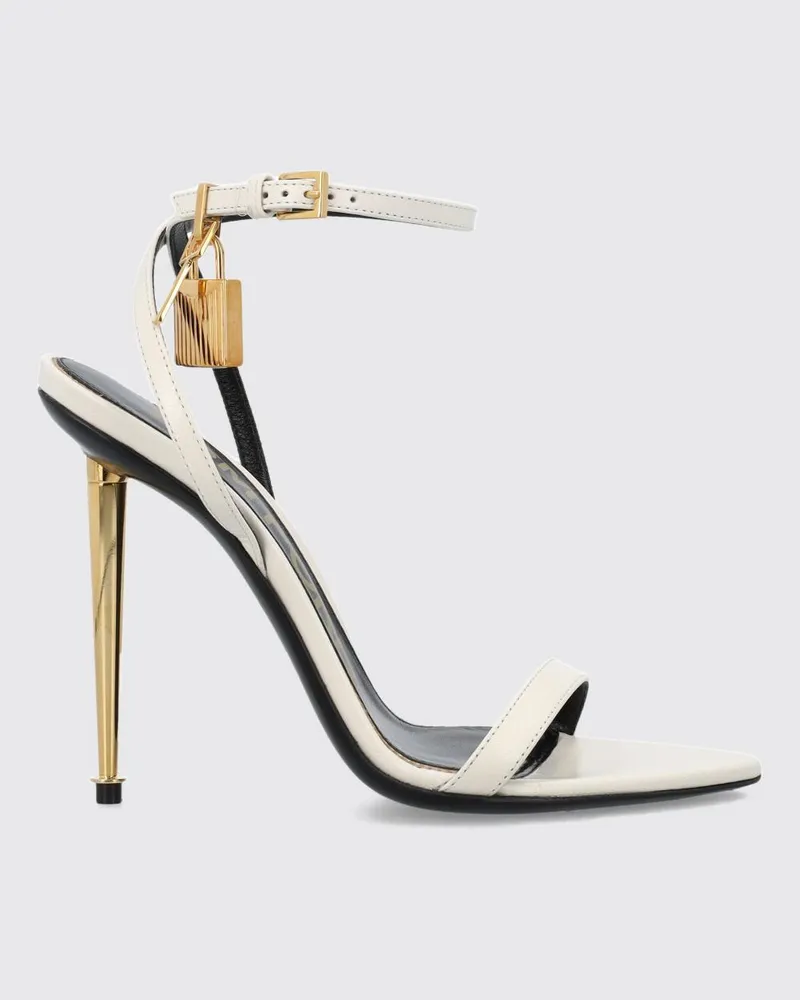 Tom Ford Padlock Ledersandalen von mit Stiletto-Absatz und Knöchelriemen Weiß
