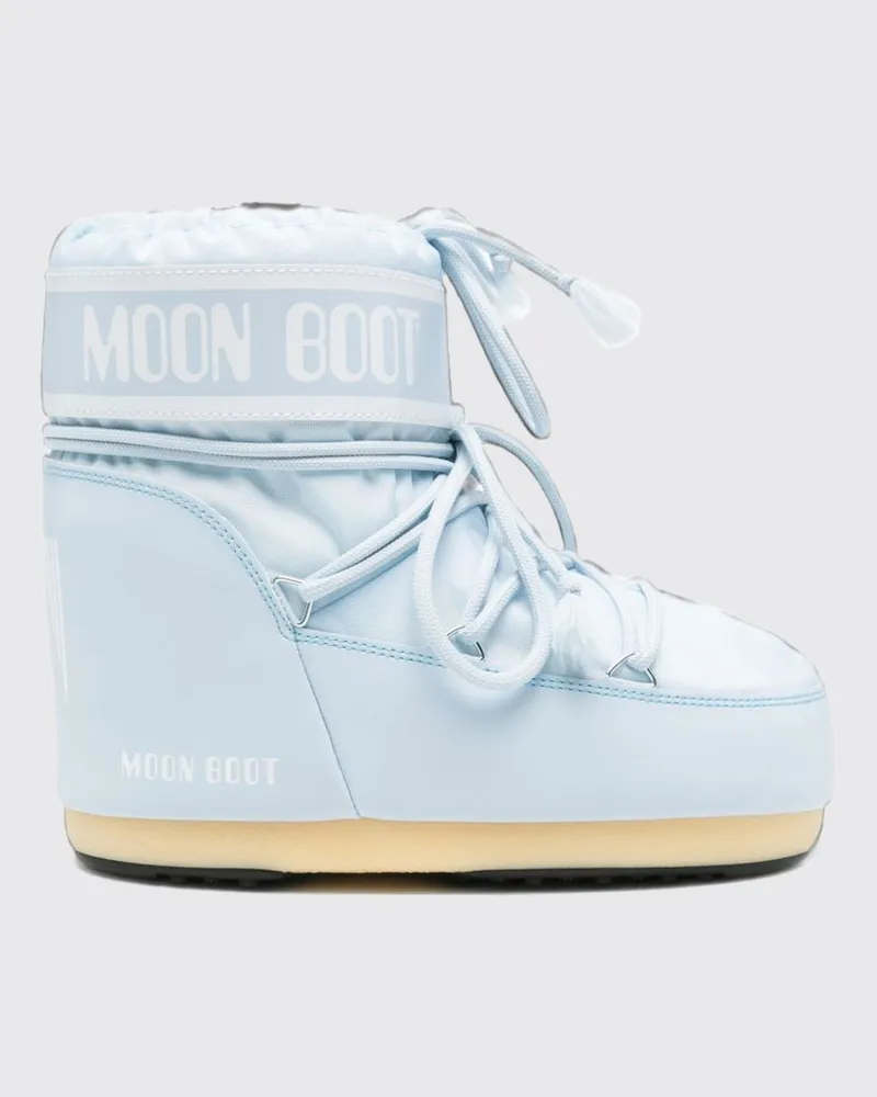 Moon Boot Niedrige Nylon-Schneestiefel mit Logo und verstellbaren Schnürsenkeln Blau