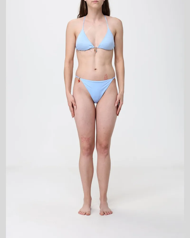MC2 Saint Barth Triangel-Bikini mit niedrigem Bund und Anhängern Hellblau
