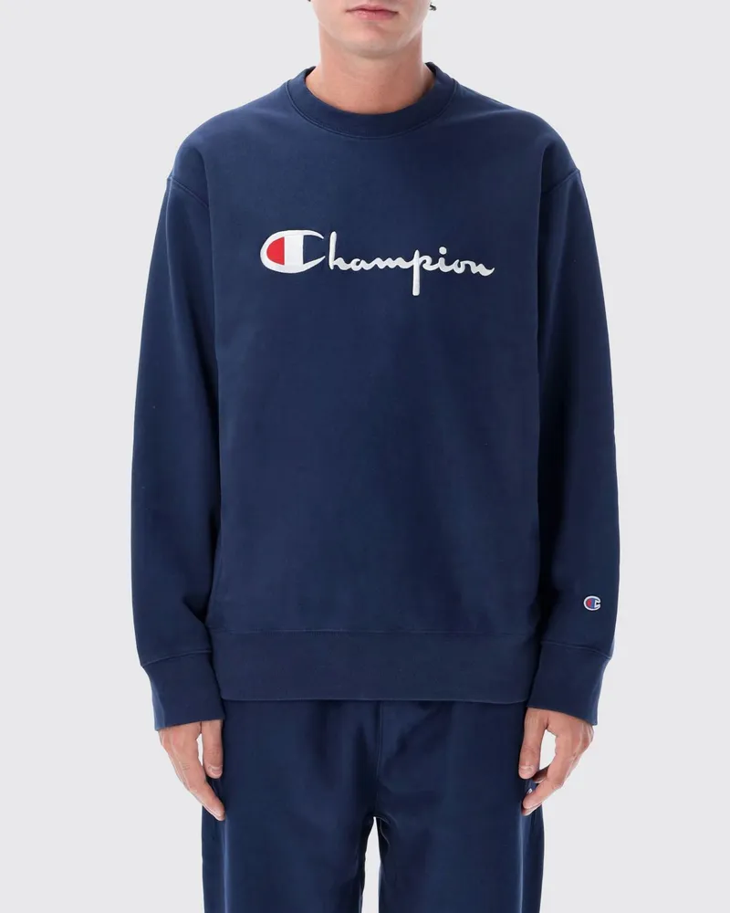Champion Baumwoll-Sweatshirt mit Rundhalsausschnitt, Kontrastlogo und überschnittenen Schultern Blau