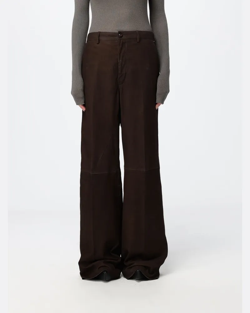 Rick Owens High-Waist Schlaghose aus Kalbsveloursleder Mud