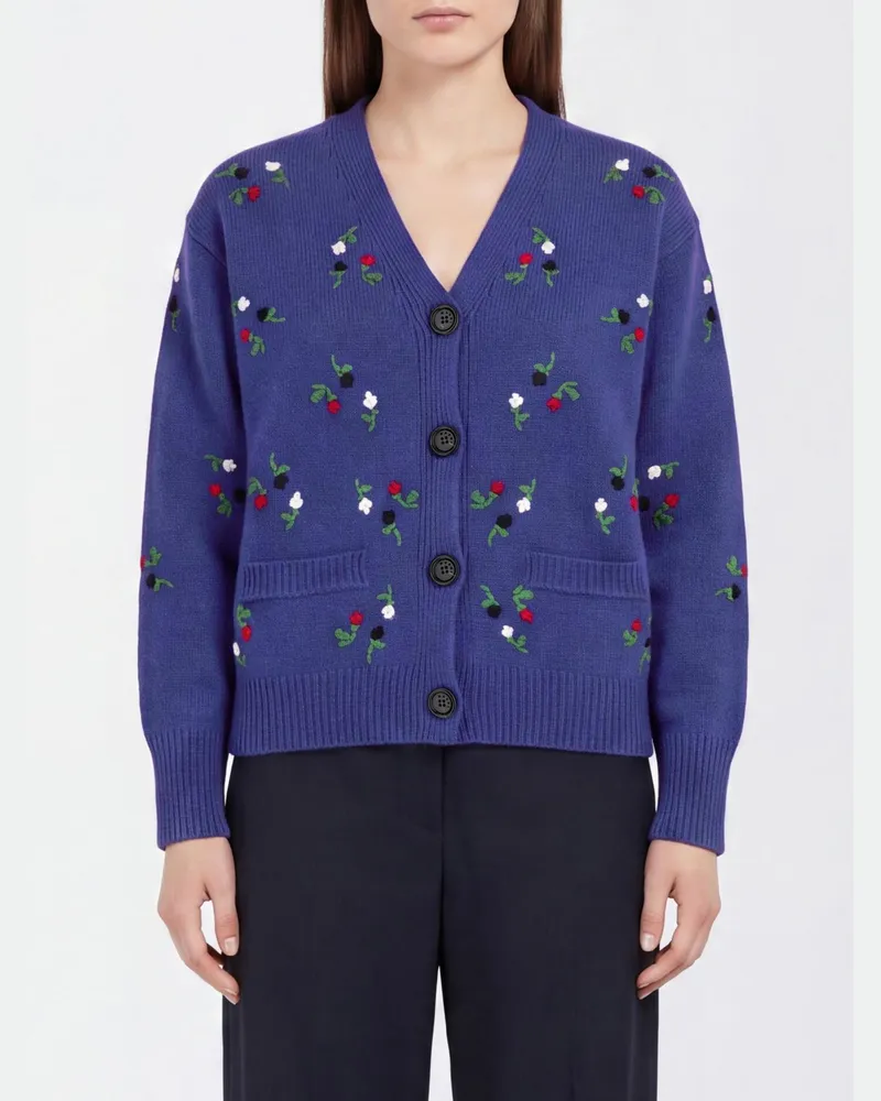 Marni Cardigan aus Schurwolle und Kaschmir von mit Blumenstickerei Blau