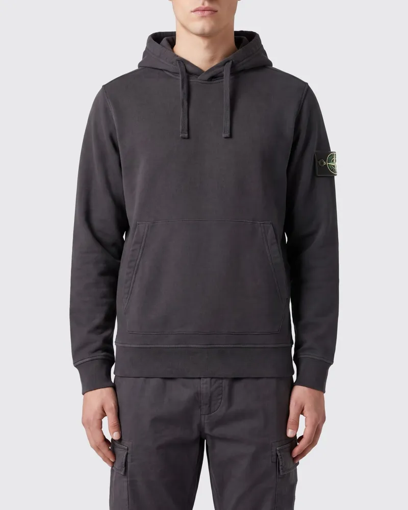 Stone Island Kapuzenpullover aus Baumwolle mit Kompass-Logo-Patch Charcoal