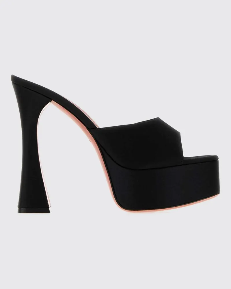 Amina Muaddi Dalida Plateau-Mules aus Satin mit Spool-Absatz Schwarz