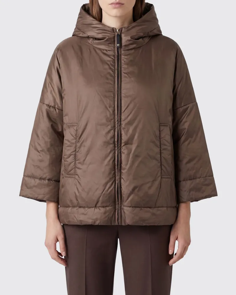 Max Mara Kurze Kapuzen-Daunenjacke aus Funktionsstoff mit überschnittenen Schultern Braun