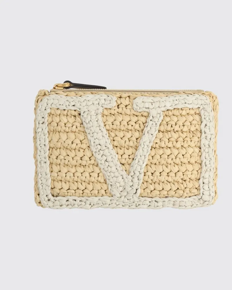 Valentino Garavani Viva Superstar Mini-Tasche von aus Häkelviskose mit VLogo Beige
