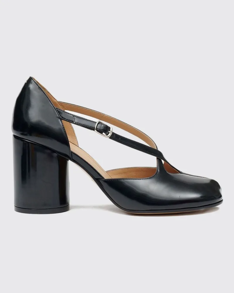 Maison Margiela Tabi Mary-Jane-Pumps von aus gebürstetem Leder mit Riemchen Schwarz
