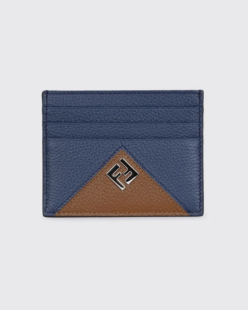 Fendi Flaches Kartenetui Lui aus genarbtem Leder mit FF-Monogramm und Logo Blau