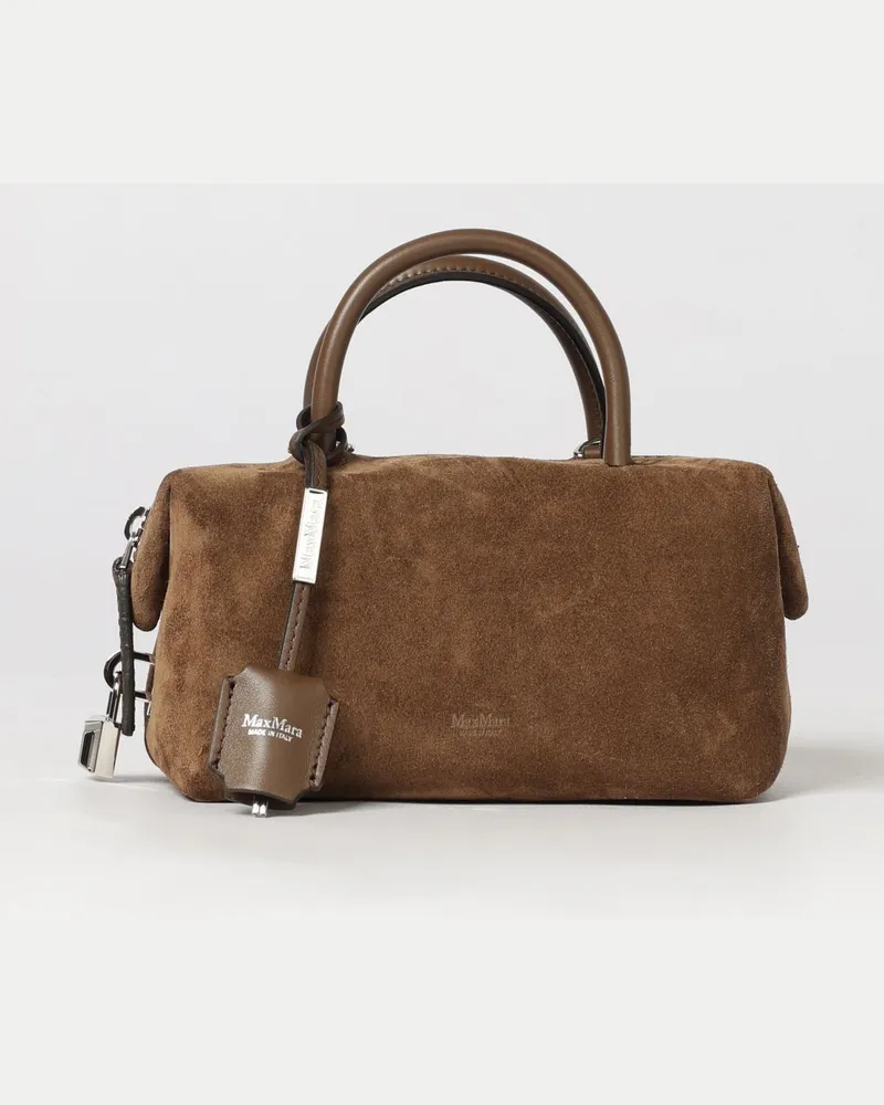 Max Mara Mini-Boston-Tasche von aus Veloursleder mit Vorhängeschloss Braun