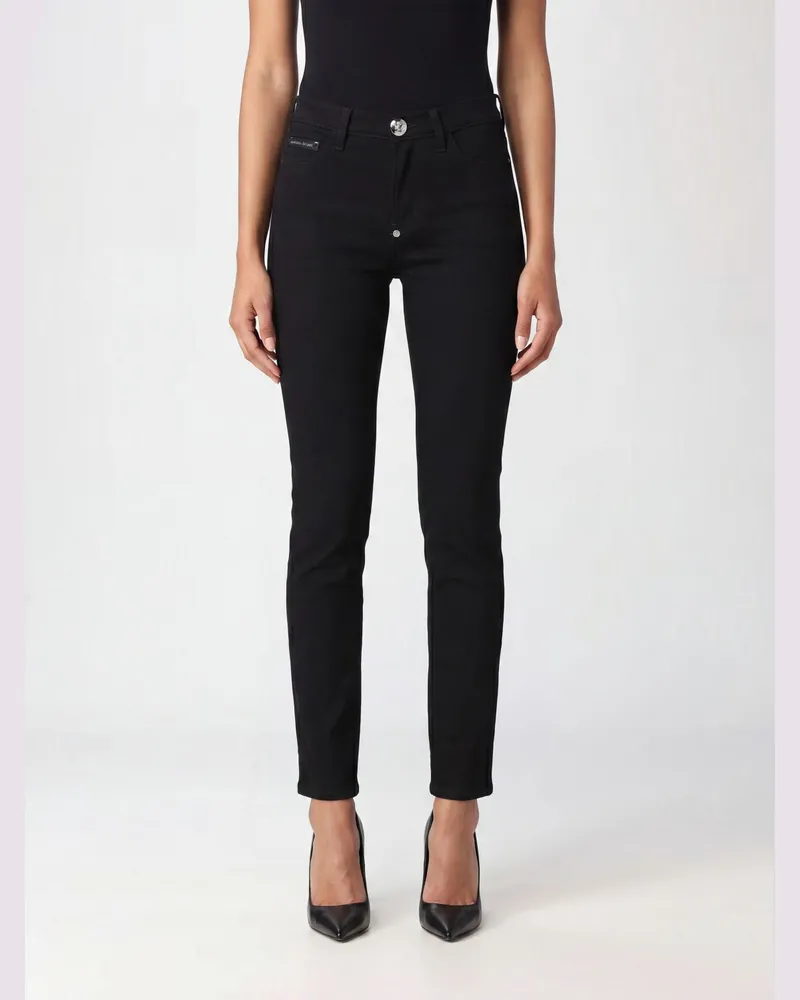 Philipp Plein Straight-Leg-Jeans aus Stretch-Denim mit Hexagon-Logo Schwarz