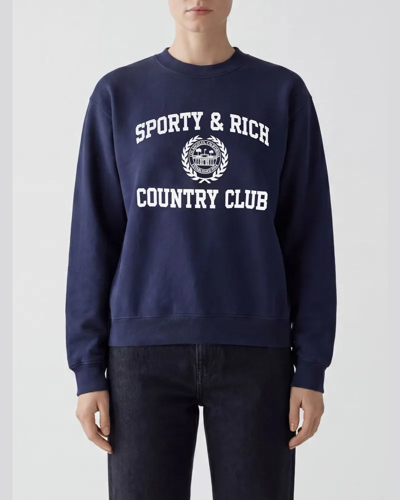 SPORTY & RICH SPORTY  RICH Varsity Crest Essential Baumwoll-Sweatshirt Sporty & Rich mit Rundhalsausschnitt Navy
