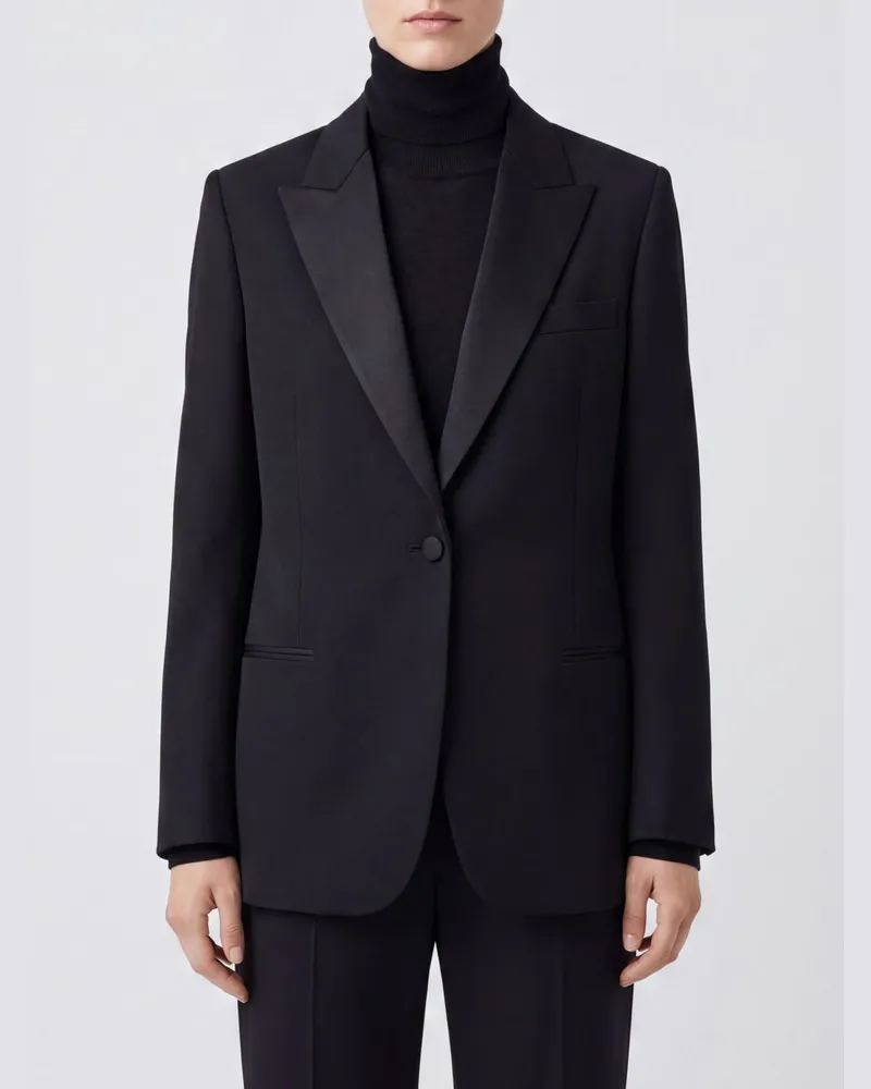 The Row Einreihiger Smoking-Blazer aus reiner Wolle mit Spitzrevers und Seidenfutter Schwarz