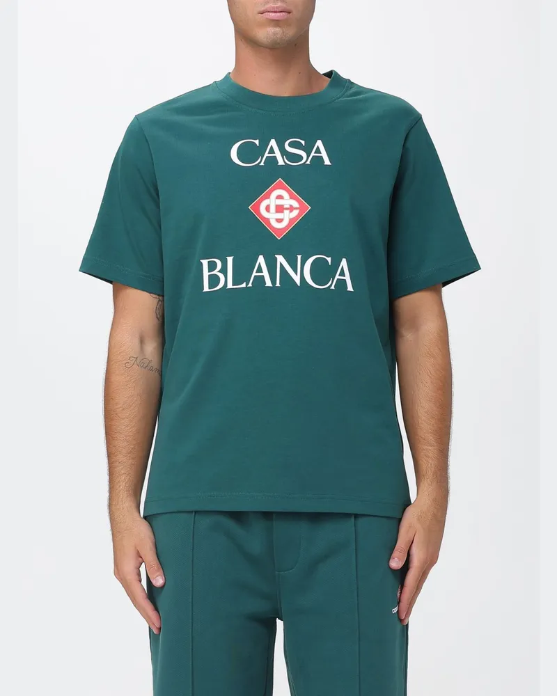 Casablanca Paris Rundhals-T-Shirt aus Bio-Baumwolle mit Logo-Print Grün