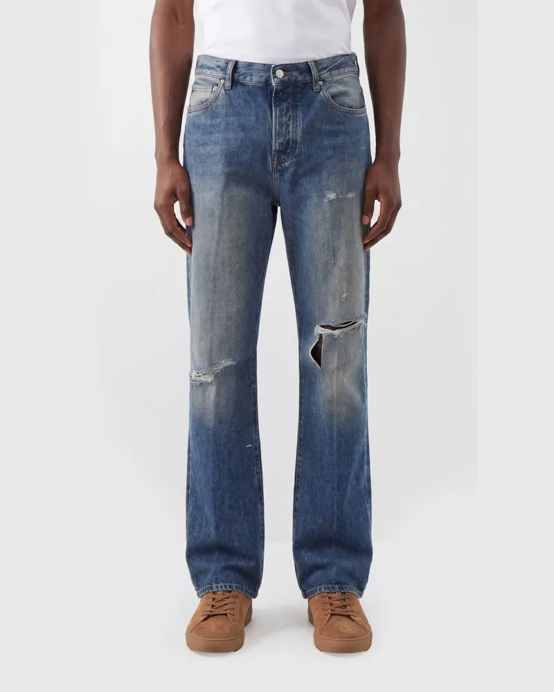 Amiri Straight Jeans aus Distressed-Denim von Blau